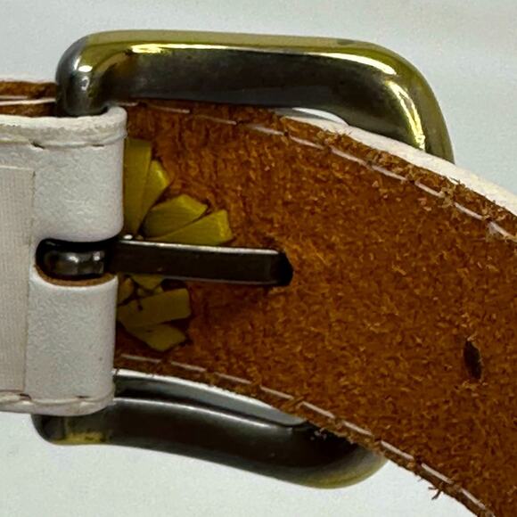 Retro Look White Multicolored Braided Star Leather Belt - Picture 4 of 6